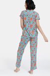 Zivame Blotched Bloom Woven Pyjama Set - Pool Blue — thumbnail 3